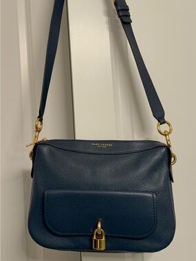 Marc Jacobs Dark Navy Pebbled Leather Crossbody with Gold Hardware